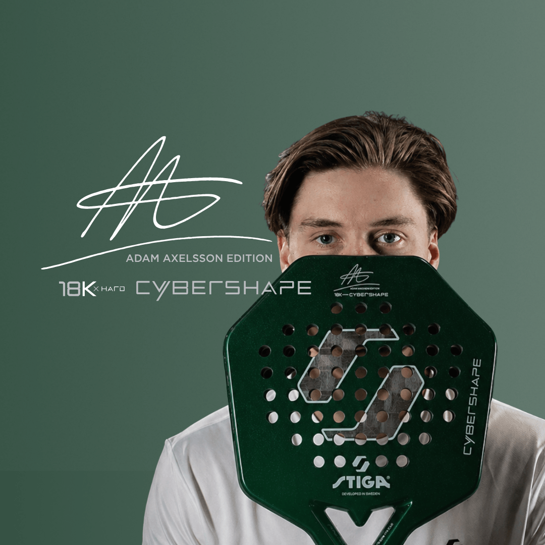 STIGA Padel Racket 18K X Hard Adam Edition Cybershape, Adam Axelsson on court